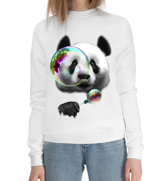 Женский хлопковый свитшот с изображением Панда цвета Белый