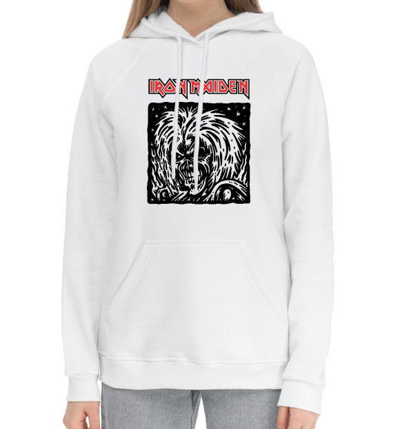 Женский хлопковый худи с изображением Iron Maiden цвета Белый