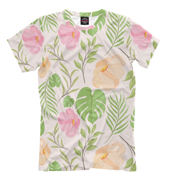 Мужская футболка с изображением Pink flowers (pattern) цвета Белый