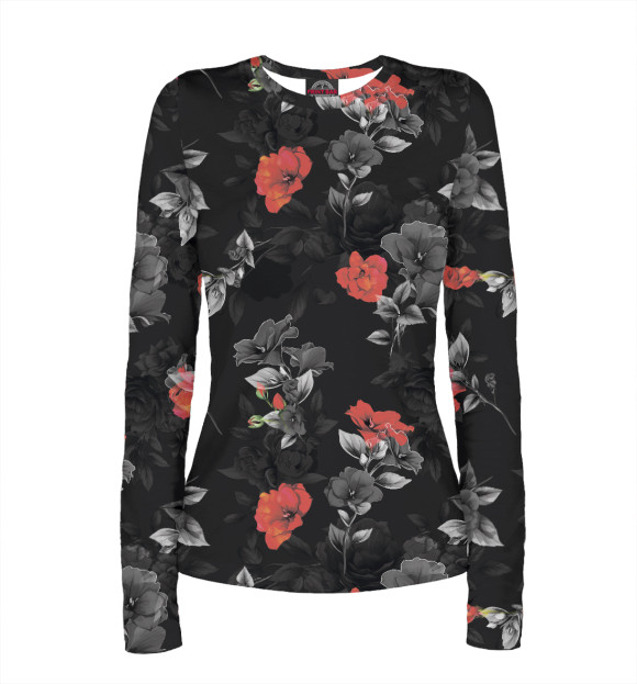Женский лонгслив с изображением Красные цветы цвета Белый