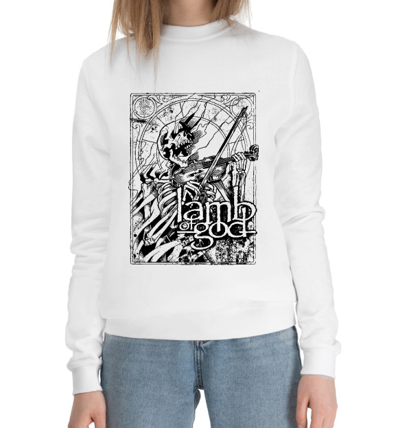 Женский хлопковый свитшот с изображением Lamb of God (yellow) цвета Белый