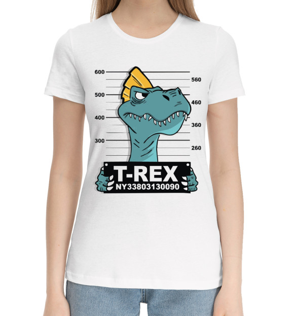 Женская хлопковая футболка с изображением Тирекс бандит цвета Белый