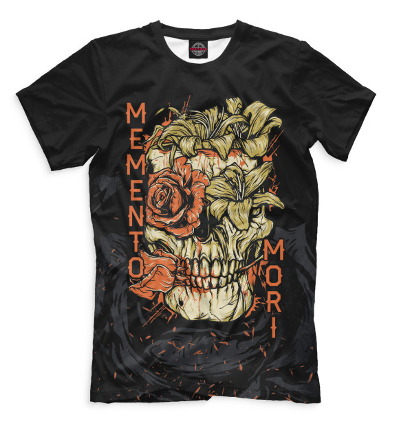 Мужская футболка с изображением Memento Mori череп с цветами цвета Белый