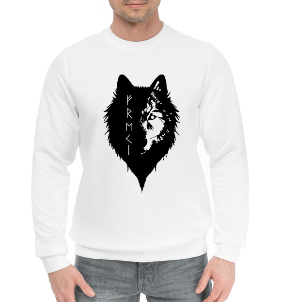 Мужской хлопковый свитшот с изображением Волк Одина цвета Белый