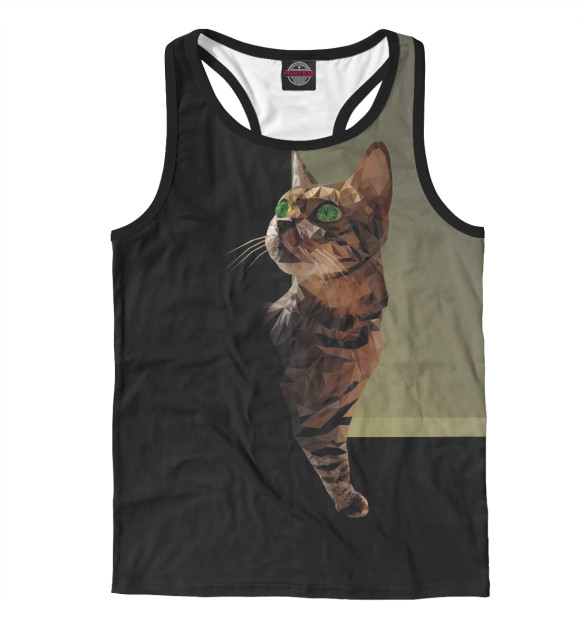 Мужская майка-борцовка с изображением Кошка в стиле Poli цвета Белый