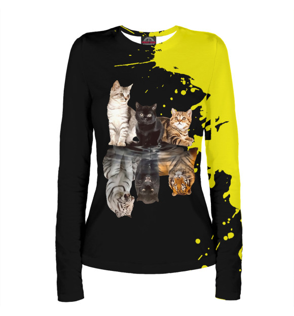 Женский лонгслив с изображением Cats Reflection Mirror Chee цвета Белый