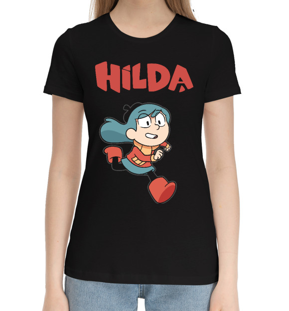 Женская хлопковая футболка с изображением Hilda цвета Черный