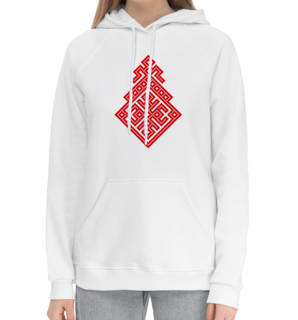 Женский хлопковый худи с изображением Славянский Оберег Макошь цвета Белый