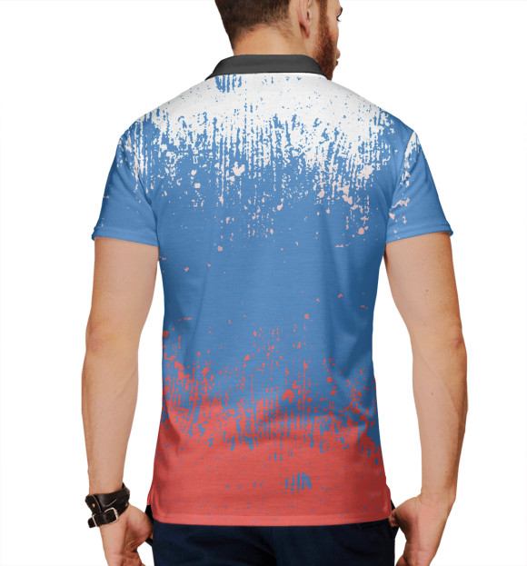 Мужское поло с изображением Флаг и герб России цвета Белый