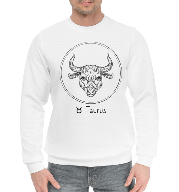 Мужской хлопковый свитшот с изображением Taurus цвета Белый