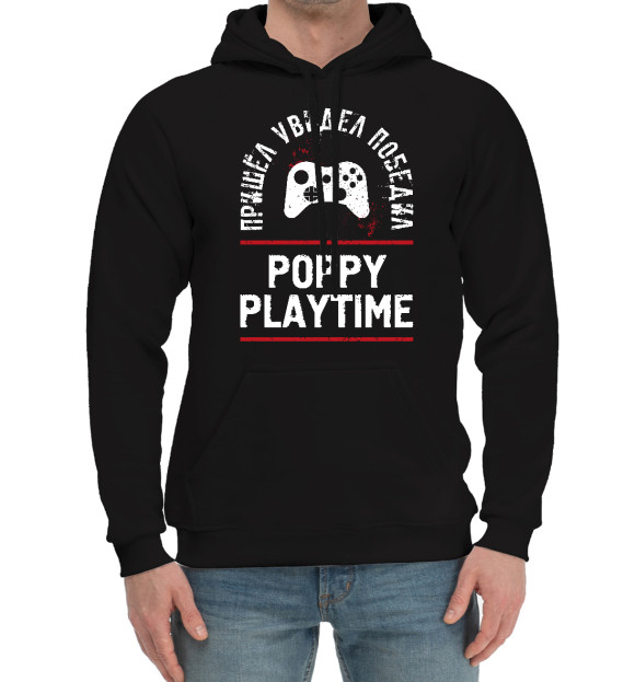 Мужской хлопковый худи с изображением Poppy Playtime Победил цвета Черный