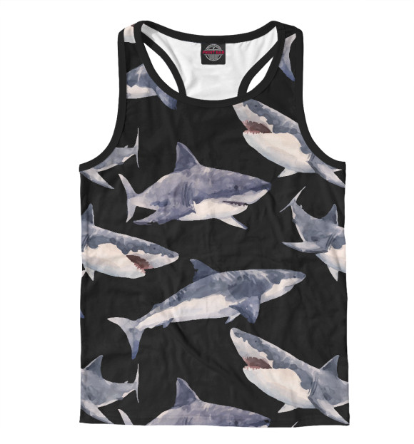 Мужская майка-борцовка с изображением Акула цвета Белый