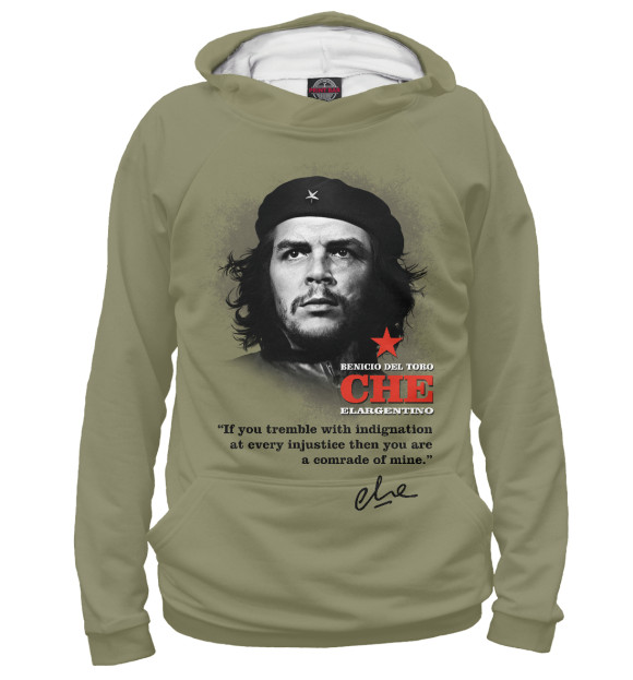 Мужское худи с изображением Che (фон хаки) цвета Белый