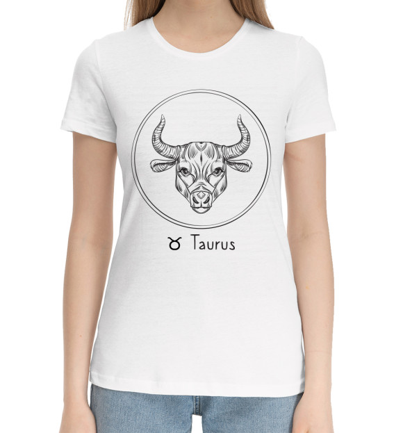 Женская хлопковая футболка с изображением Taurus цвета Белый