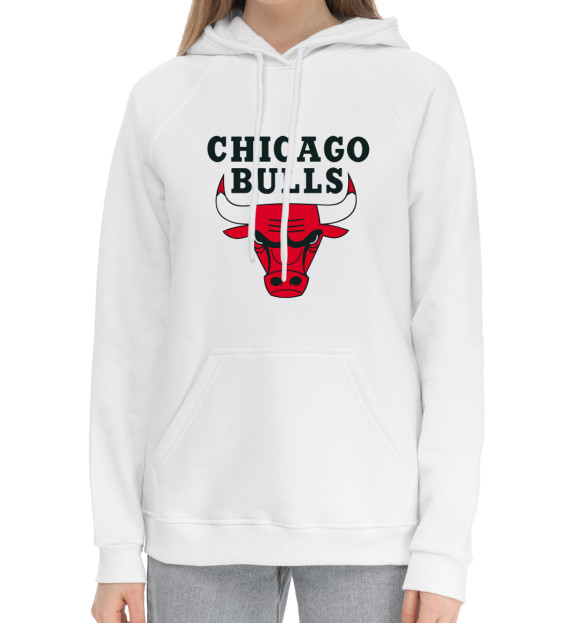 Женский хлопковый худи с изображением Chicago Bulls цвета Белый
