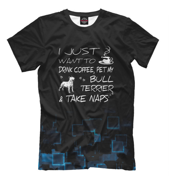 Мужская футболка с изображением Drink Coffee And Pet Bull цвета Белый