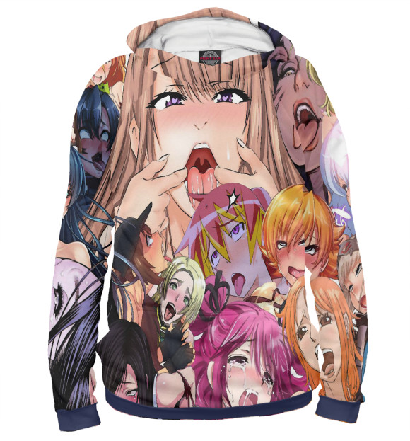 Мужское худи с изображением Ahegao | Ахэгао цвета Белый