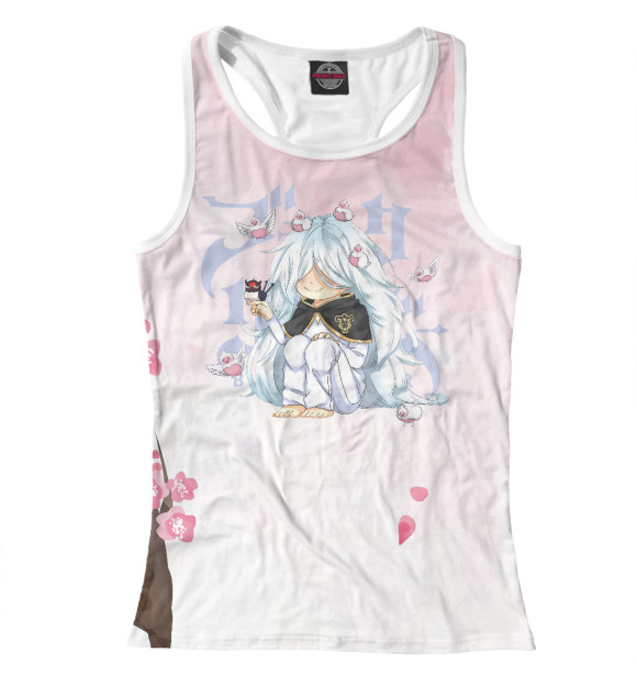 Женская майка-борцовка с притом Леголант Чёрный клевер цвета Белый Женская майка-борцовка с изображением Леголант Чёрный клевер цвета Белый