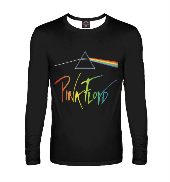 Мужской лонгслив с изображением Pink Floyd радужный логотип цвета Белый