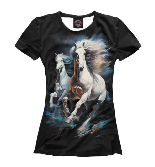 Женская футболка Две белых лошади
