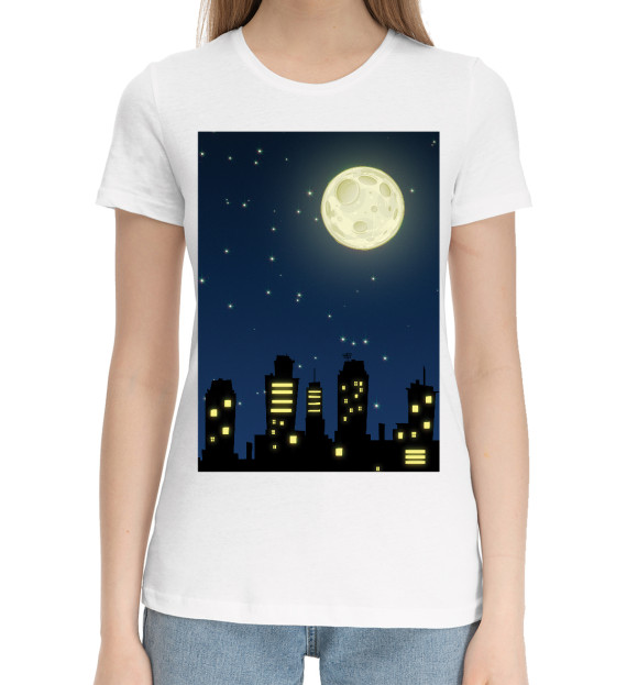Женская хлопковая футболка с изображением City night цвета Белый