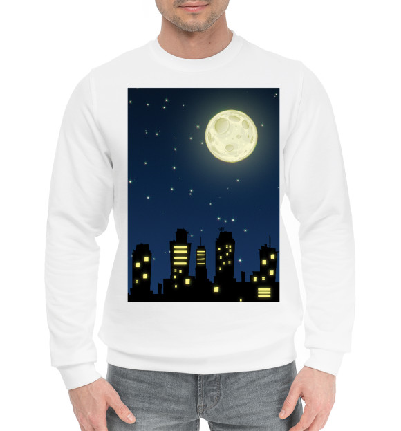 Мужской хлопковый свитшот с изображением City night цвета Белый