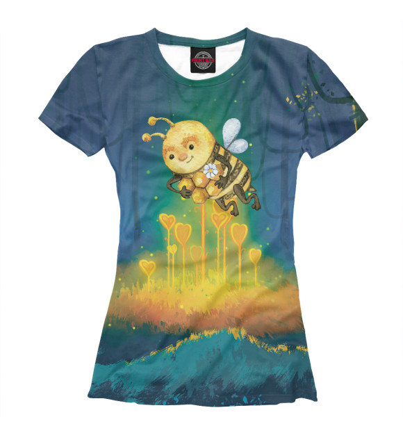 Женская футболка с изображением Пчёлка с сотами цвета Белый