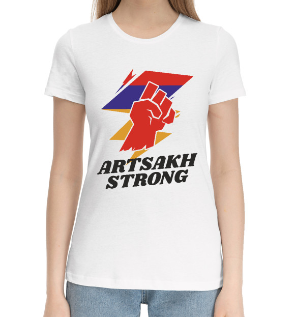 Женская хлопковая футболка с изображением Artsakh Strong цвета Белый