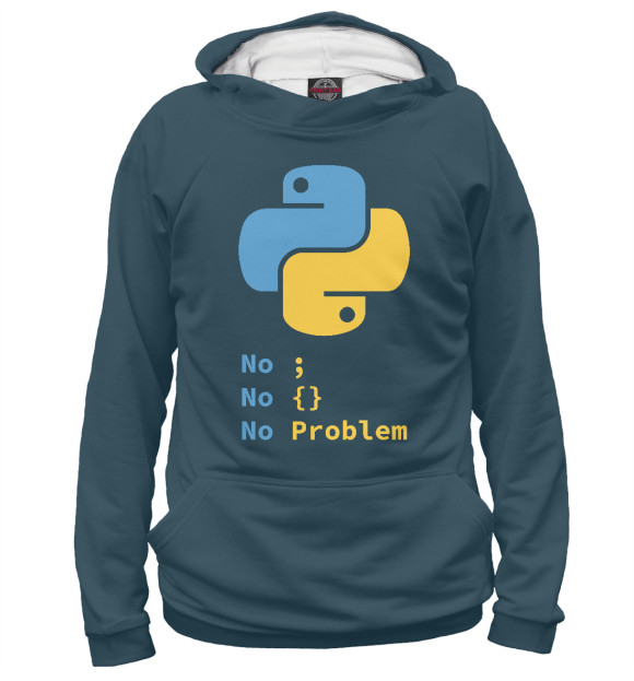 Мужское худи с изображением Python No Problem цвета Белый