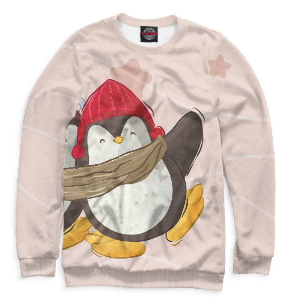 Свитшот для девочек с изображением Пингвин в шапке цвета Белый