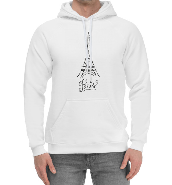 Мужской хлопковый худи с изображением Париж (Франция) цвета Белый