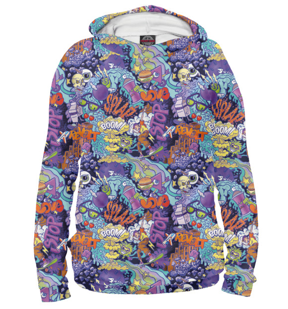 Женское худи с изображением Стритарт фиолетовый цвета Белый