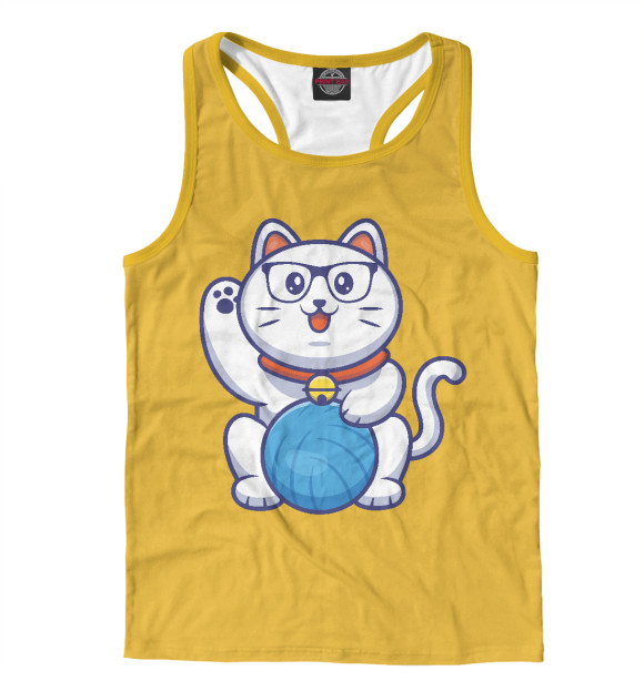 Мужская майка-борцовка с изображением Котейка в очках цвета Белый