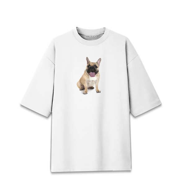 Женская футболка оверсайз с изображением Бульдог цвета Белый
