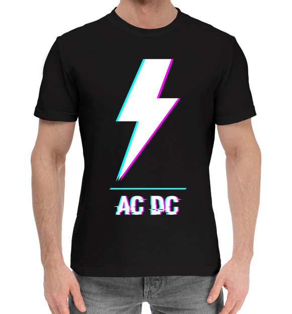Мужская хлопковая футболка с изображением AC DC Glitch Rock цвета Черный