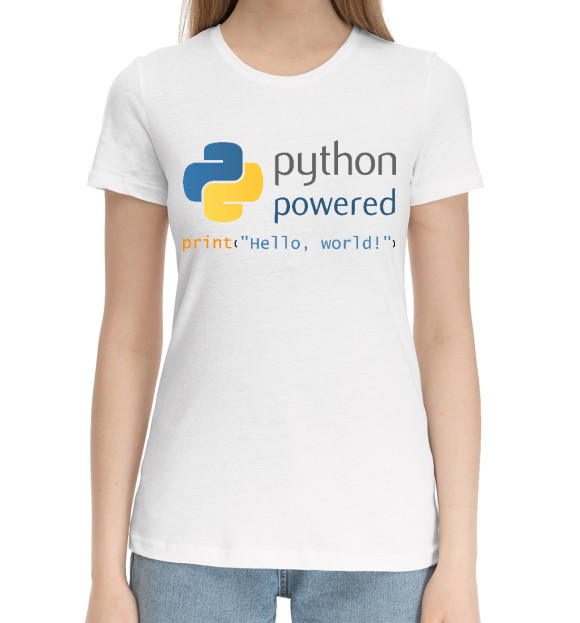 Женская хлопковая футболка с изображением Python Powered Print Hello цвета Белый