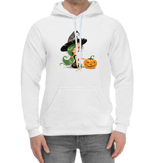 Мужской хлопковый худи с изображением Girl with pumpkin цвета Белый