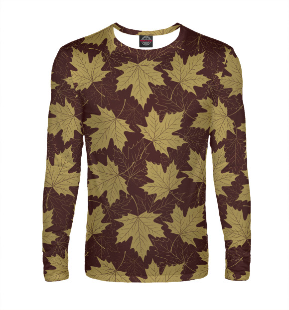 Мужской лонгслив с изображением Осенние листы (коричневый фон) цвета Белый