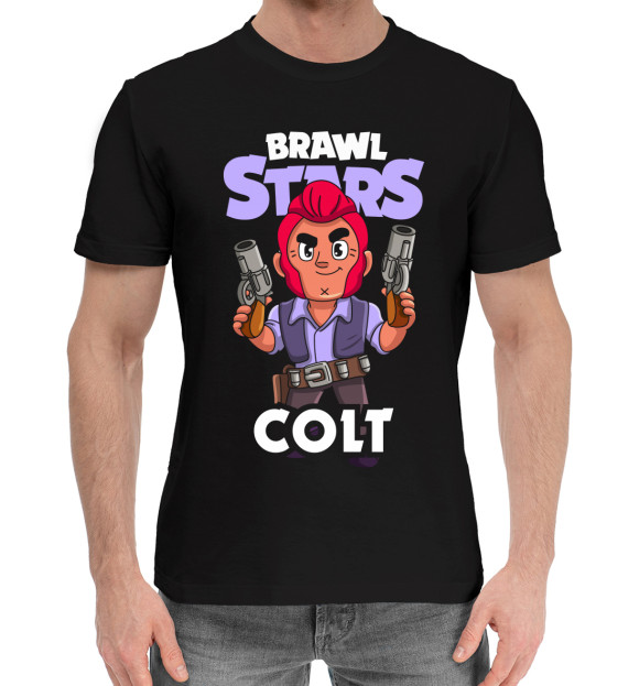 Мужская хлопковая футболка с изображением Brawl Stars, Colt цвета Черный