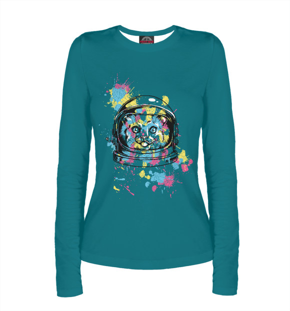 Женский лонгслив с изображением Кот космонавт цвета Белый