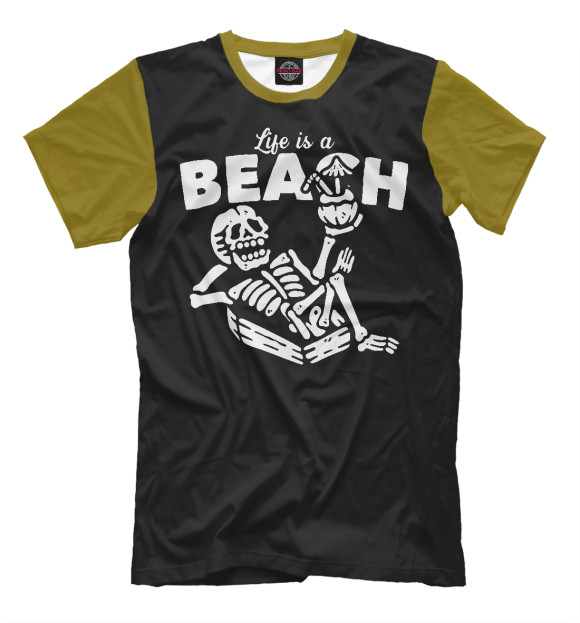 Мужская футболка с изображением Жизнь это Пляж цвета Белый