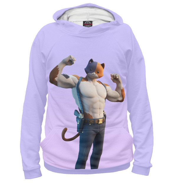Мужское худи с изображением Meowcles Fortnite 2 цвета Белый