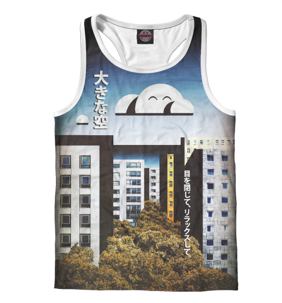 Мужская майка-борцовка с изображением Японский город цвета Белый