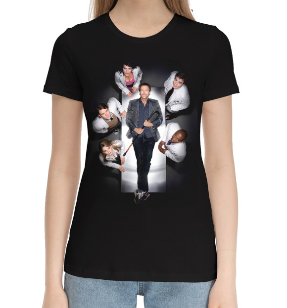 Женская хлопковая футболка с изображением Доктор Хаус цвета Черный