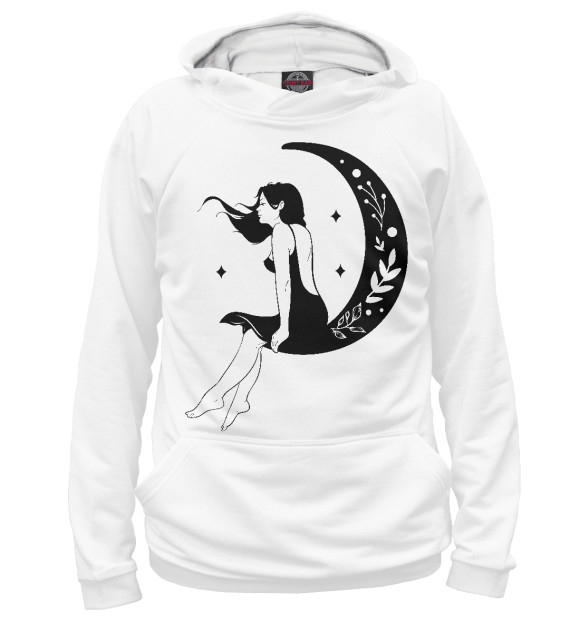 Мужское худи с притом Девушка на месяце цвета Белый Мужское худи с изображением Девушка на месяце цвета Белый