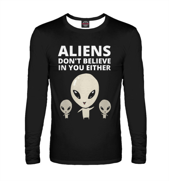 Мужской лонгслив с изображением Пришельцы не верят цвета Белый