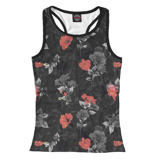 Женская майка-борцовка с изображением Красные цветы цвета Белый