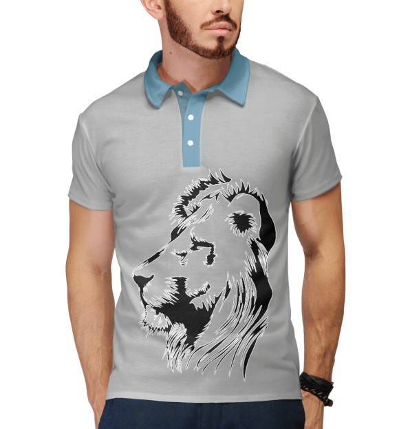 Мужское поло с изображением Лев (в профиль) цвета Белый