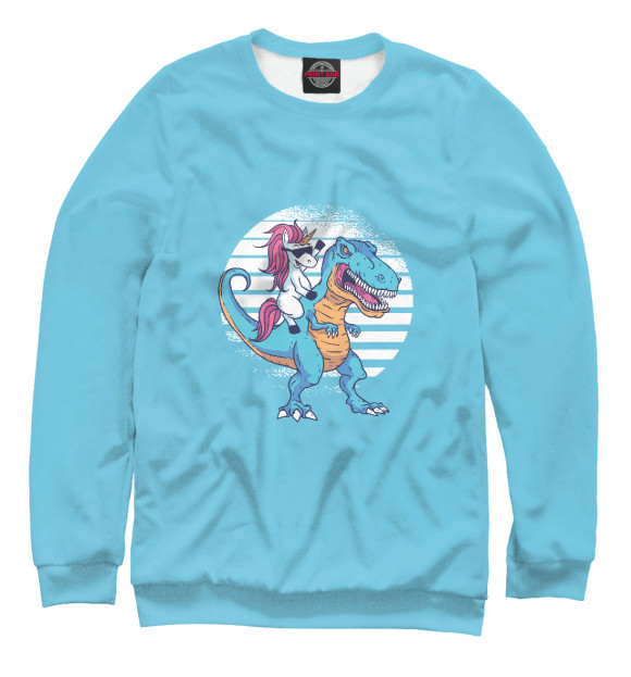 Свитшот для девочек с изображением Единорог на динозавре цвета Белый