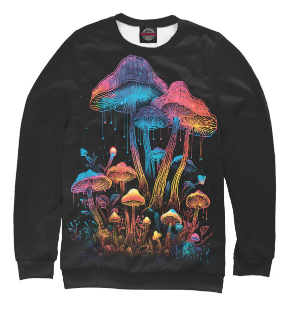 Мужской свитшот с изображением Люминесцентные грибы цвета Белый